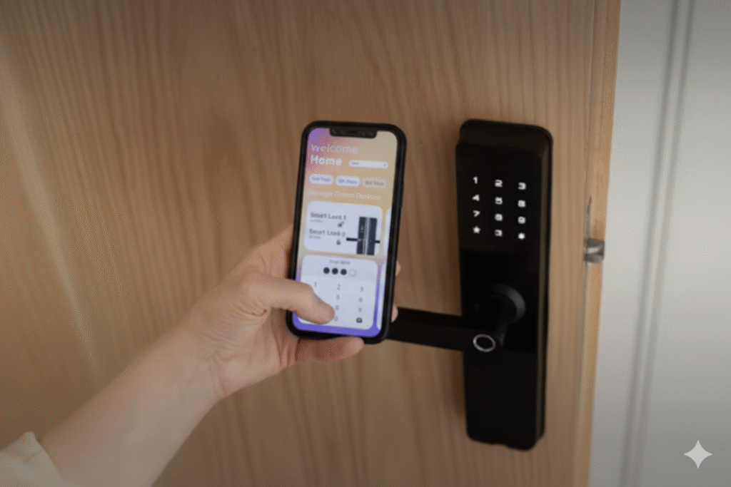 Akıllı Kilit Nedir, Nasıl Çalışır? Evinizin Anahtarı Artık Telefonunuzda (Kapsamlı Rehber) Gemini Generated Image B88judb88judb88j 1024x683